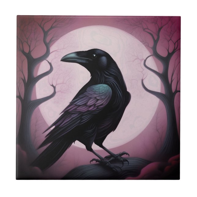 Carreau Peinture d'un corbeau noir  (Devant)