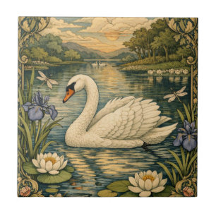Carreau Peinture élégante vintage aquarelle cygne blanc