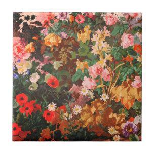 Carreau Peinture florale de fleurs colorées vintage magnif