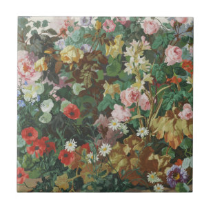 Carreau Peinture florale de fleurs magnifiques vintage