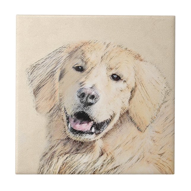 Carreau Peinture Golden Retriever - Joli art original chie (Devant)