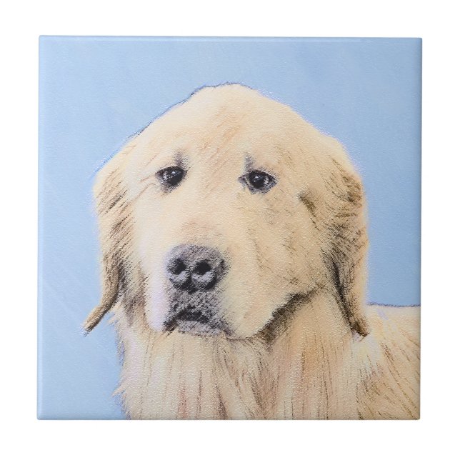 Carreau Peinture Golden Retriever - Joli art original chie (Devant)