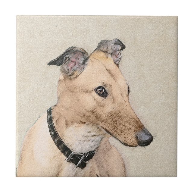 Carreau Peinture Greyhound - Cute Original Chien Art (Devant)