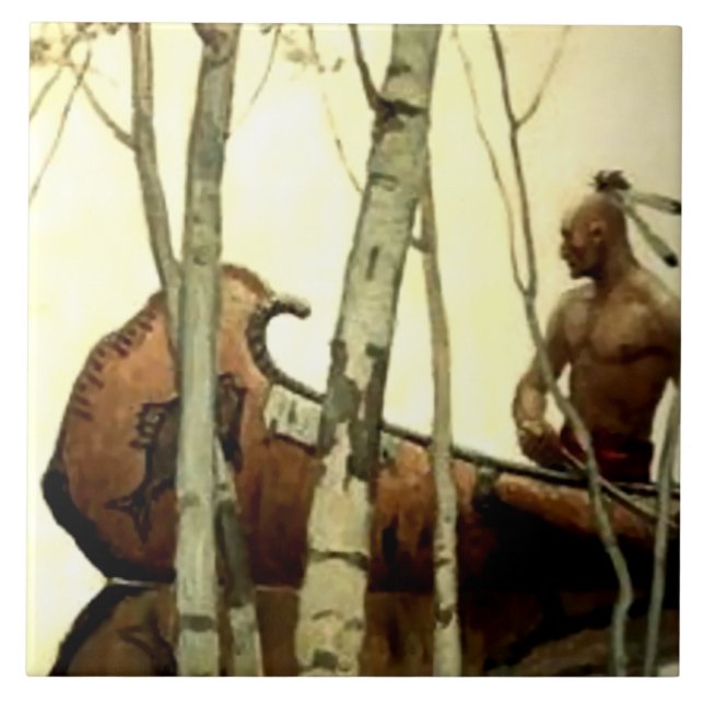 Carreau Peinture historique de NC Wyeth Canoë indien #2 (Devant)