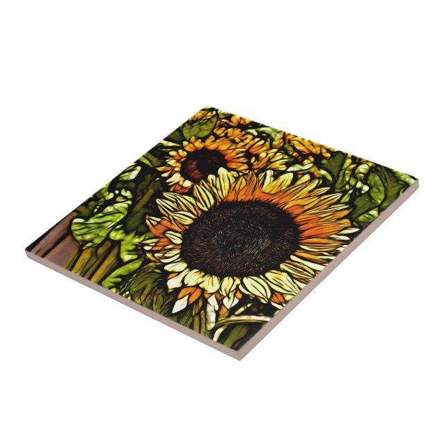 Carreau peinture impressionniste pays tournesol jaune (Côté)