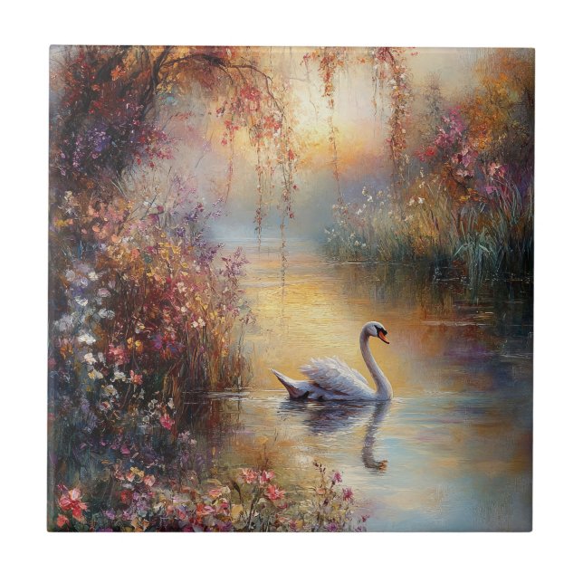 Carreau Peinture impressionniste rustique Swan (Devant)
