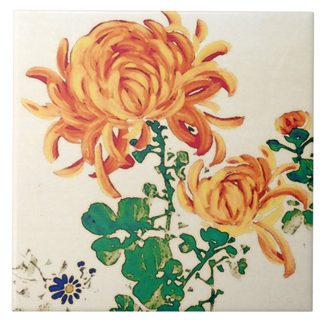 Carreau Peinture japonaise vintage de Chrysanthèmes (Devant)