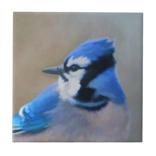 Carreau Peinture Jay Bleu - Art Oiseau Original