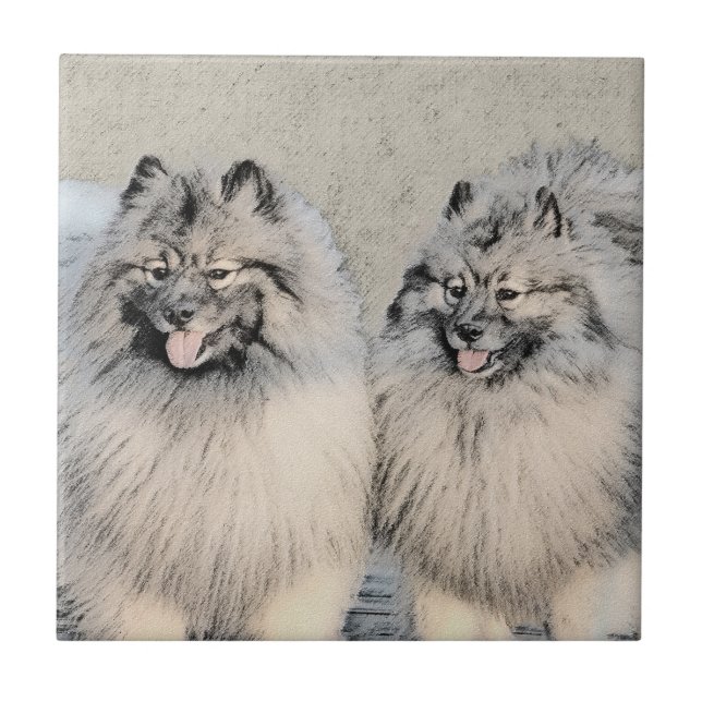 Carreau Peinture Keeshond Brothers - Art Chien original (Devant)