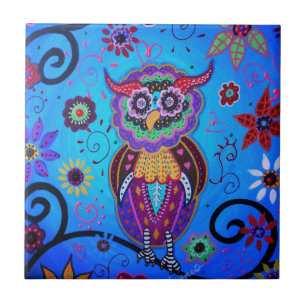 Carreau Peinture mexicaine de hibou de Talavera