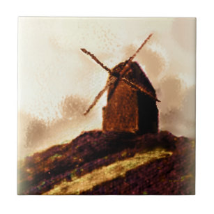 Carreau Peinture néerlandaise de sépia de moulin à vent