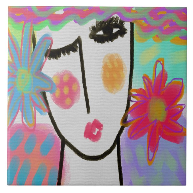 Carreau Peinture numérique Abstraite colorée d'une femme (Devant)