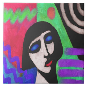 Carreau Peinture numérique Abstraite colorée d'une femme