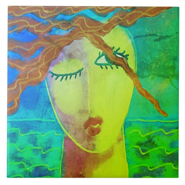 Carreau Peinture numérique Abstraite colorée d'une femme (Devant)