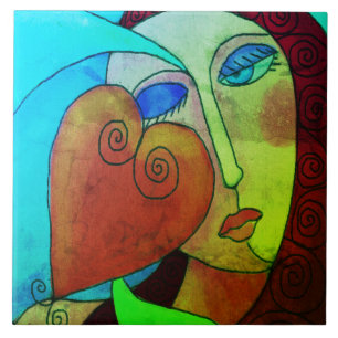 Carreau Peinture numérique abstraite d'amour