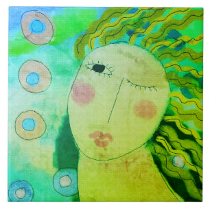 Carreau Peinture numérique abstraite originale d'une femme