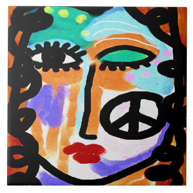 Carreau Peinture numérique Abstraite pour la paix (Devant)