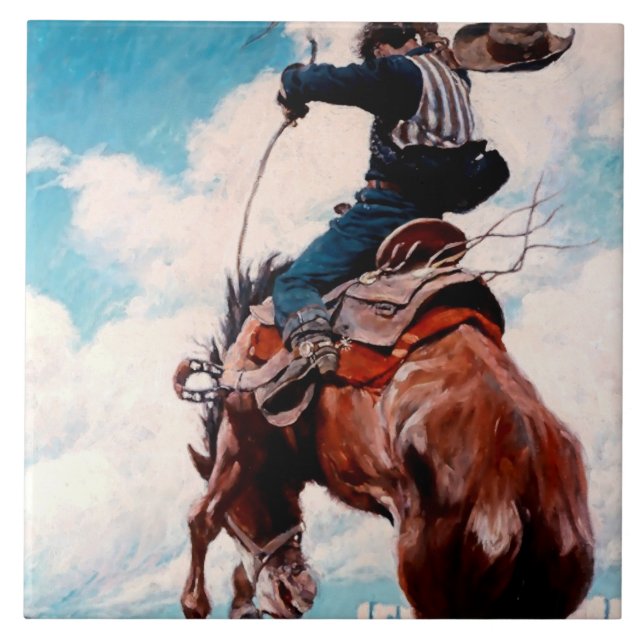 Carreau Peinture occidentale de NC Wyeth «Bucking» (Devant)
