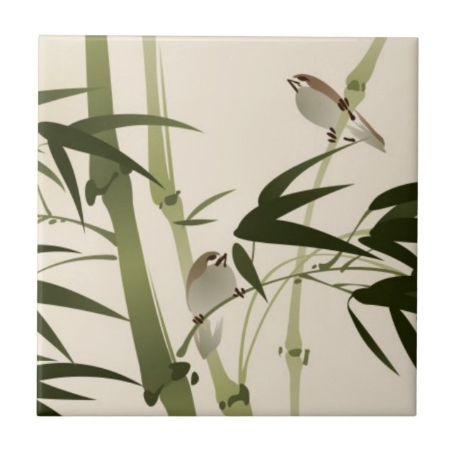 Carreau Peinture orientale de style, branches en bambou (Devant)