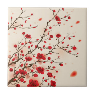 Carreau Peinture orientale de style, fleur de prune au