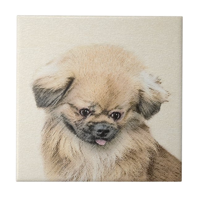 Carreau Peinture Pekingese - Cute Original Chien Art (Devant)