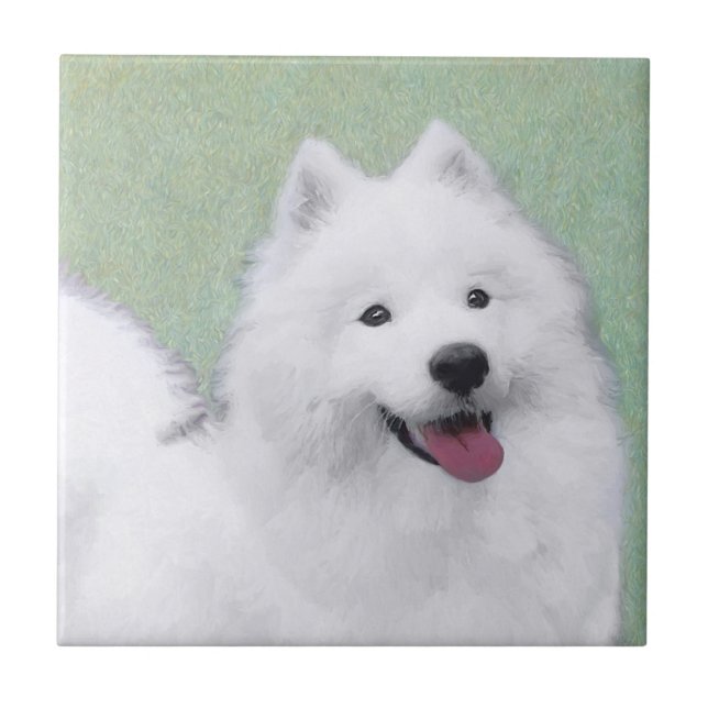 Carreau Peinture Samoyed - Cute Original Chien Art (Devant)