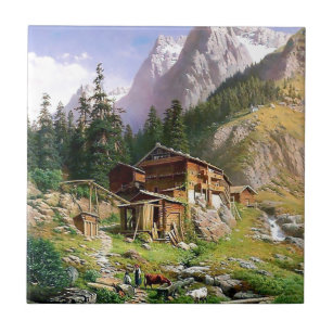 Carreau Peinture suisse de cabine de rondin d'Alpes