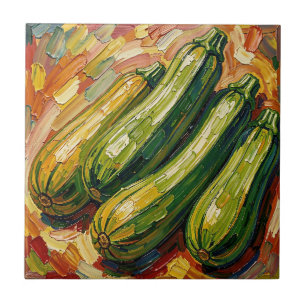 Carreau Peinture vibrante de courgettes à l'impasto
