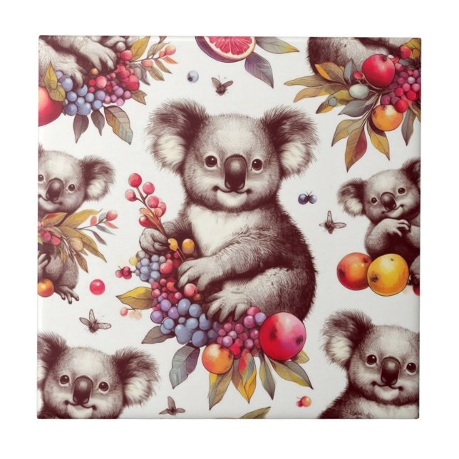 Carreau Peinture vintage Cute Koala sans couture (Devant)