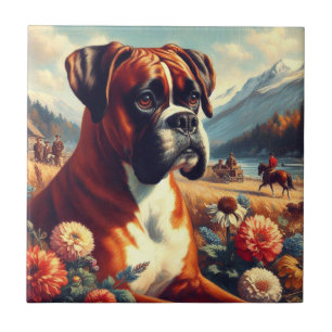 Carreau Peinture vintage de chien de boîte