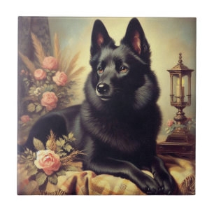 Carreau Peinture vintage de Chien Schipperke