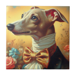 Carreau Peinture vintage italienne Greyhound Dog