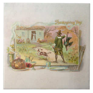 Carreau Pèlerins vintages avec le dîner de thanksgiving