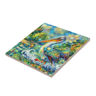 Carreau Pélican au pays des merveilles Floral Vert Bleu ja