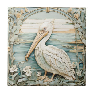 Carreau Pelican Sea Bird Art Nouveau Faux Relief Mint
