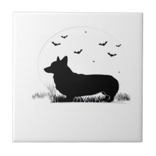 Carreau Pembroke Welsh Corgi Chien ? Halloween Lune Silhou