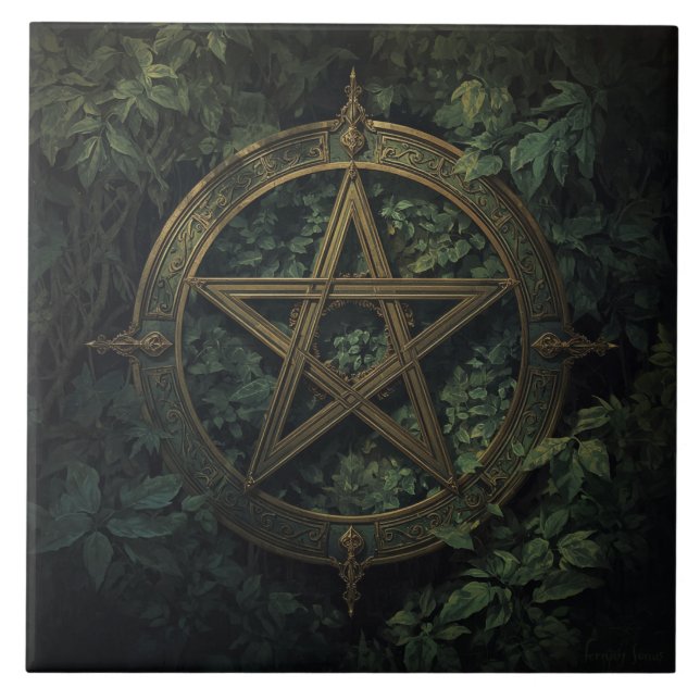 Carreau Pentacle de sorcière verte inspiré des Lemuriens a (Devant)