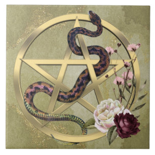 Carreau Pentacle et serpent d'or avec autel païen Rose
