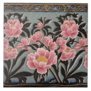 Carreau Peonies de porcelaine rose