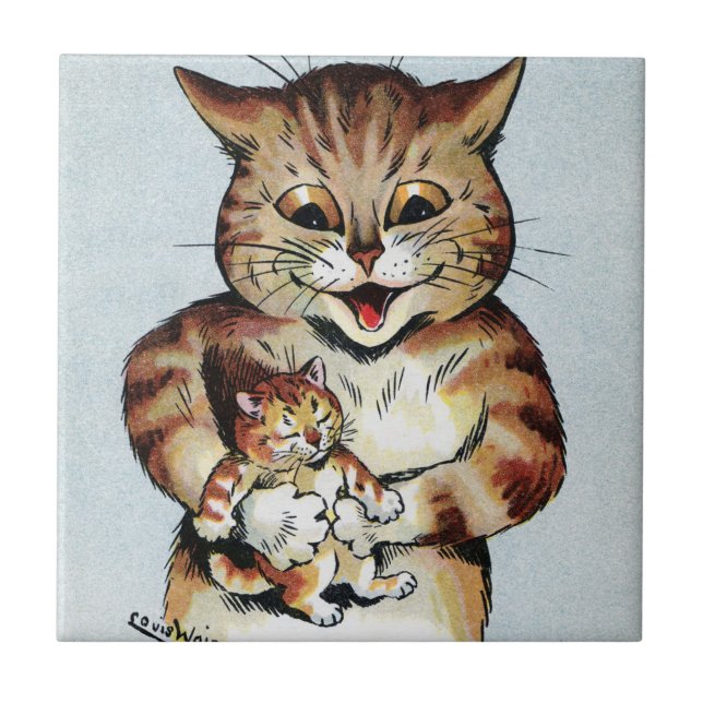 Carreau Père Chat tenant un chaton, Louis Wain (Devant)