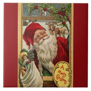 Carreau Père Noël à la fenêtre avec Toys en céramique