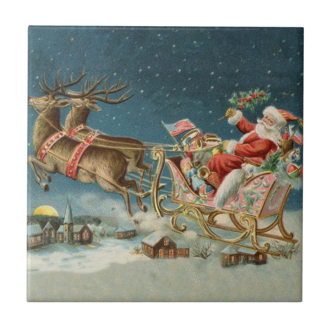 Carreau Père Noël Antique Sleigh Reindeer (Devant)