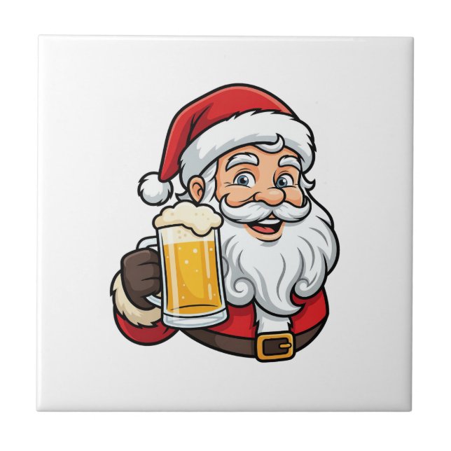 Carreau Père Noël buvant de la bière Graphique de Noël (Devant)