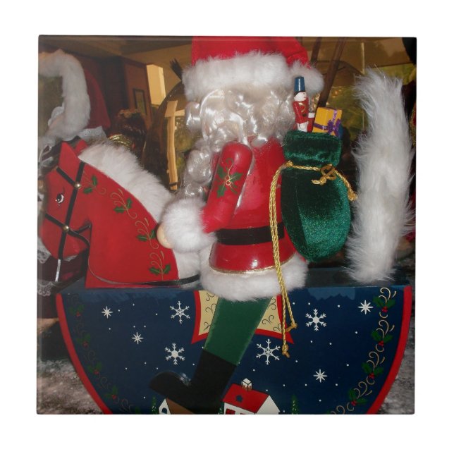 Carreau Père Noël de Noël à cheval avec de l'art de la nei (Devant)