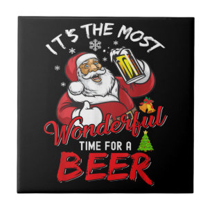 Carreau Père Noël de Noël drôle buvant de la bière merveil