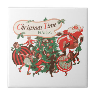 Carreau Père Noël de Noël vintage et enfants dansants