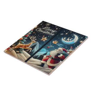 Carreau Père Noël joyeux sur la veille de Noël enneigée