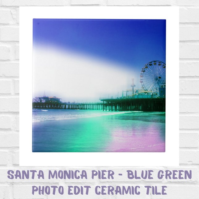 Carreau Père Noël Monica Pier - Blue Green Photo Edit (Santa Monica Pier - Blue Green Photo Edit Ceramic Tile)