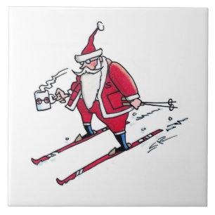 Carreau Père Noël Skiing grand carrelage en céramique