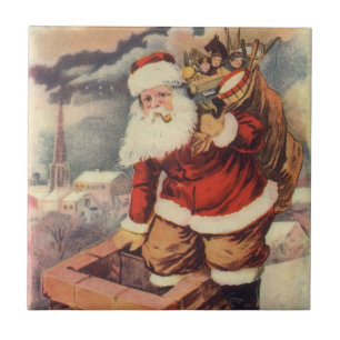 Carreau Père Noël victorien de Noël vintage dans une chemi